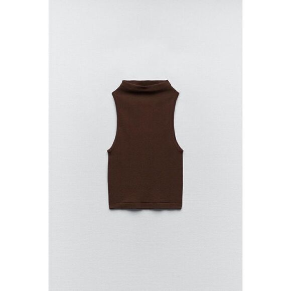 NWT Zara Brown Seamless Creased Limitless Contour Collection Sleeveless Crop Top - Picture 10 of 16